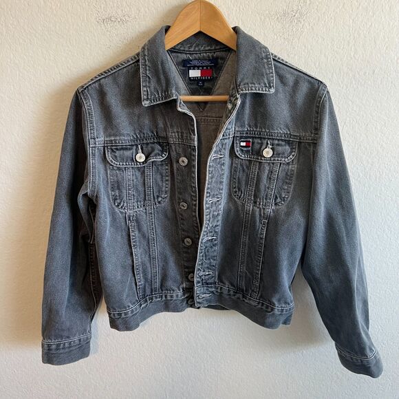 TOMMY HILFIGER Vintage Y2K 2000s GreyDenim Jean Jacket Womens Medium - Picture 1 of 7